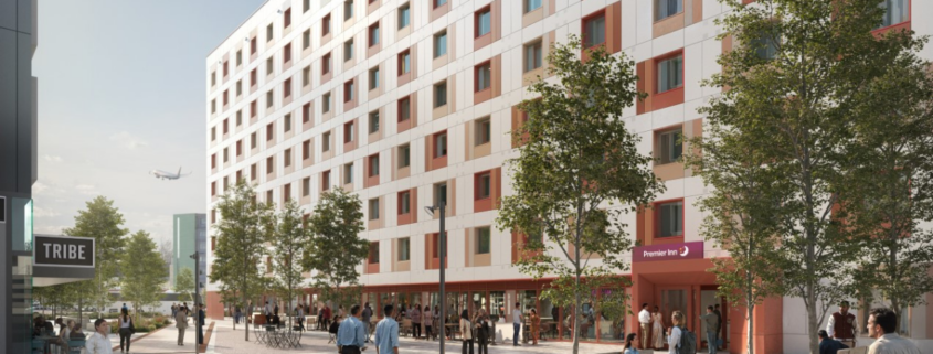CGI of Manchester Airport Premier Inn development Britplas Façades
