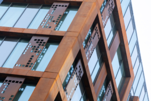 Britplas fire rated curtain wall on commercial building exterior